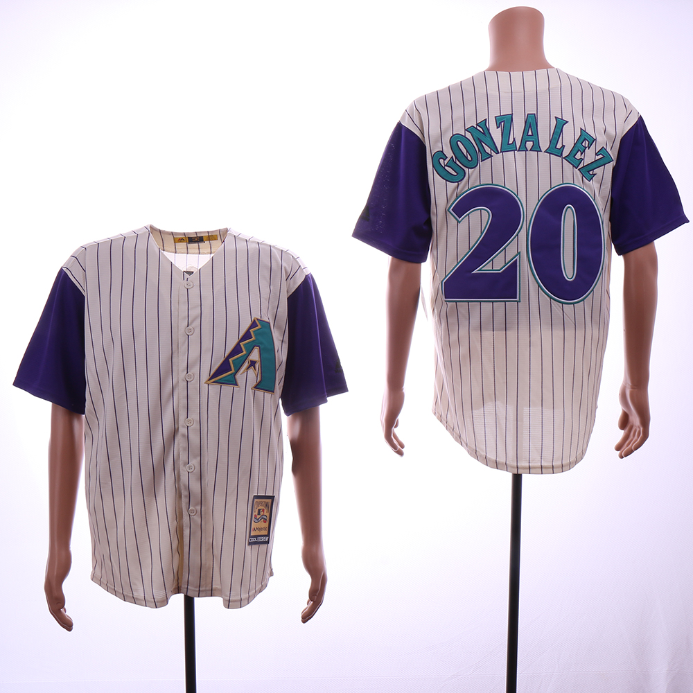 Men Arizona Diamondback 20 Gonzalez Cream Stripe MLB Jerseys